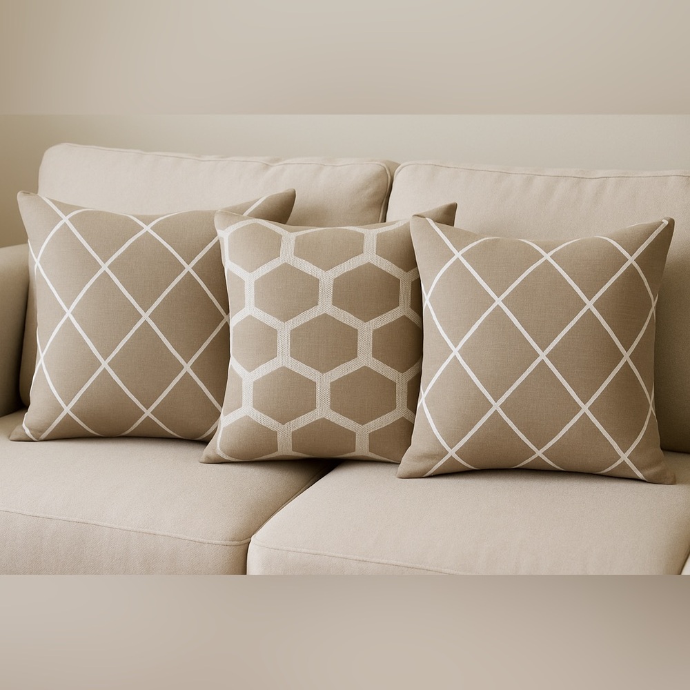 🔥PRICE DROP🔥 H&M Home 3 Tan & White 20" x 20" Pillow Covers NWOT